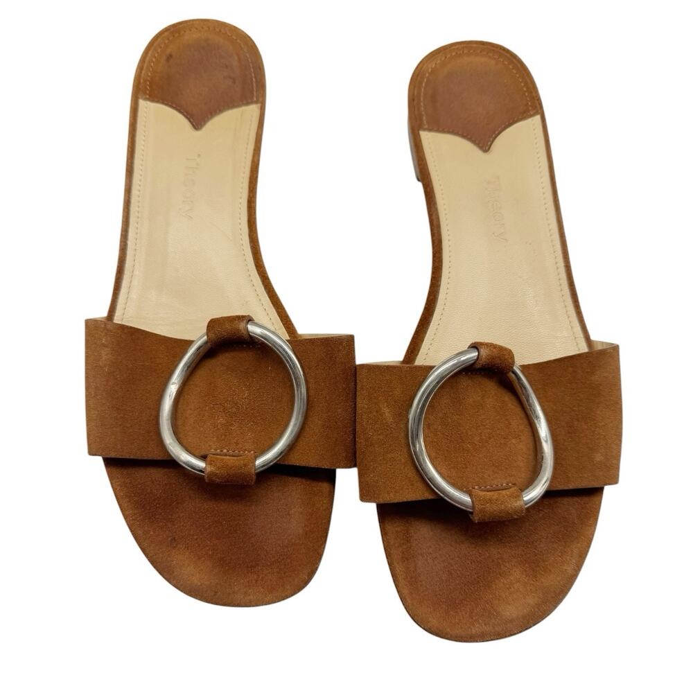 Theory Adeley Brown Suede Leather Ring Slip On Sandals Size 38.5